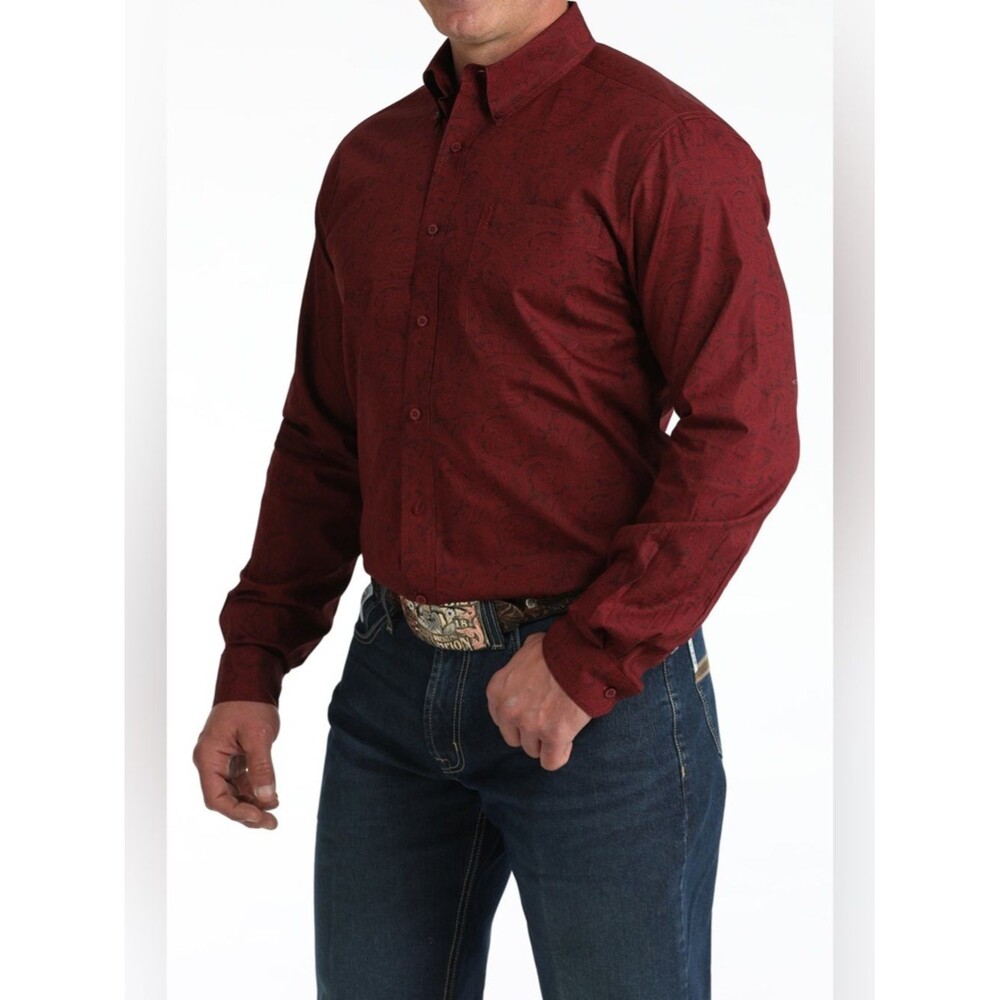 NEW Cinch Men’s Modern Fit Burgundy Paisley Button Up Shirt Size Medium